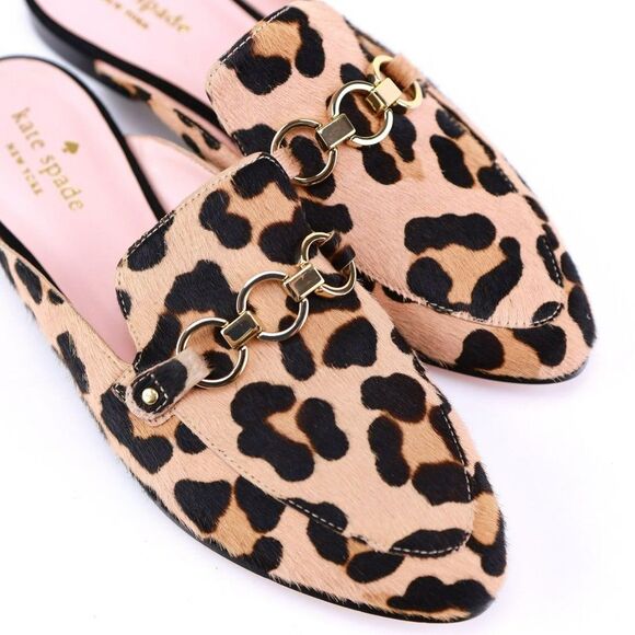 NIB Kate Spade CECE TOO Calf Hair Leopard Loafers Mules 6 $295+ - Picture 2 of 12